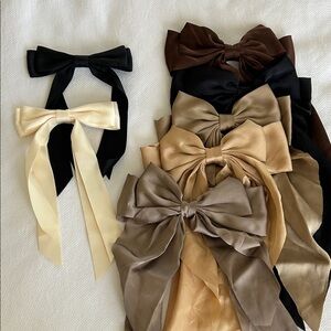 Elegant Satin Bow Hair Clips Set - Black, Cream, Brown